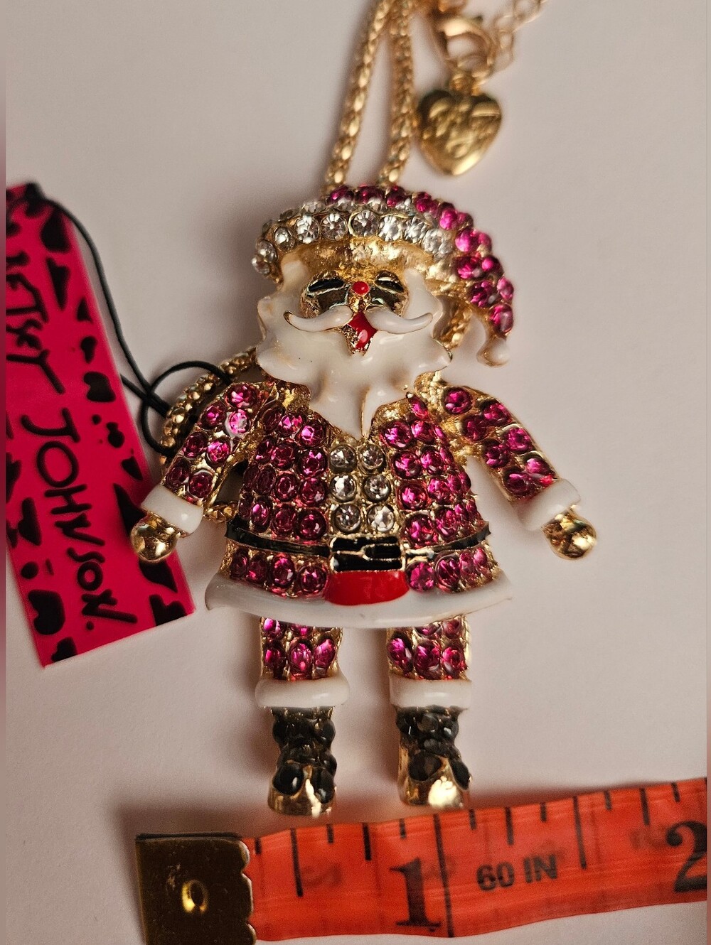 Betsey Johnson Gold-Tone Pink Crystal Santa Pendant Necklace - Picture 4 of 5